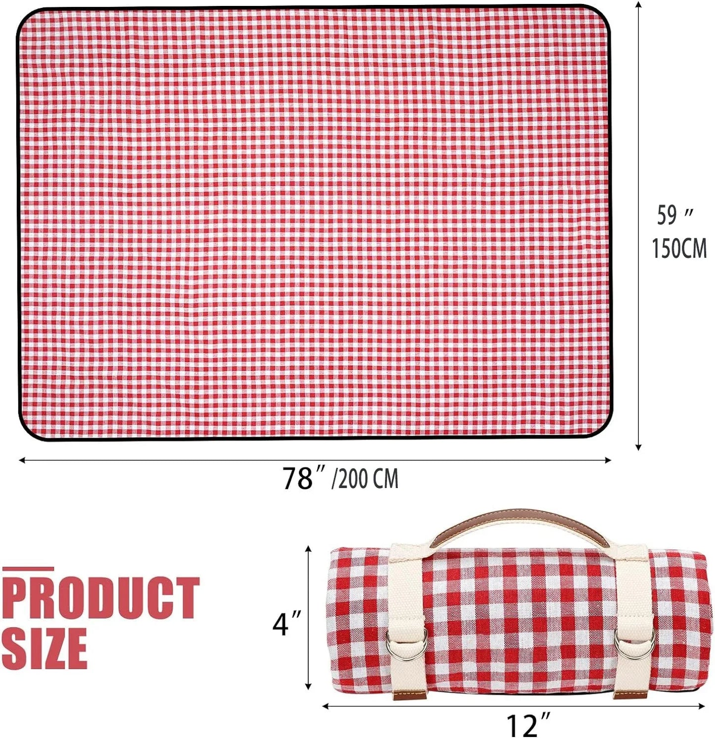 Waterproof Picnic Blanket with Carry Strap for Beach Mat or Family Outdoor Camping Party Large Picnic Outdoor Blanket