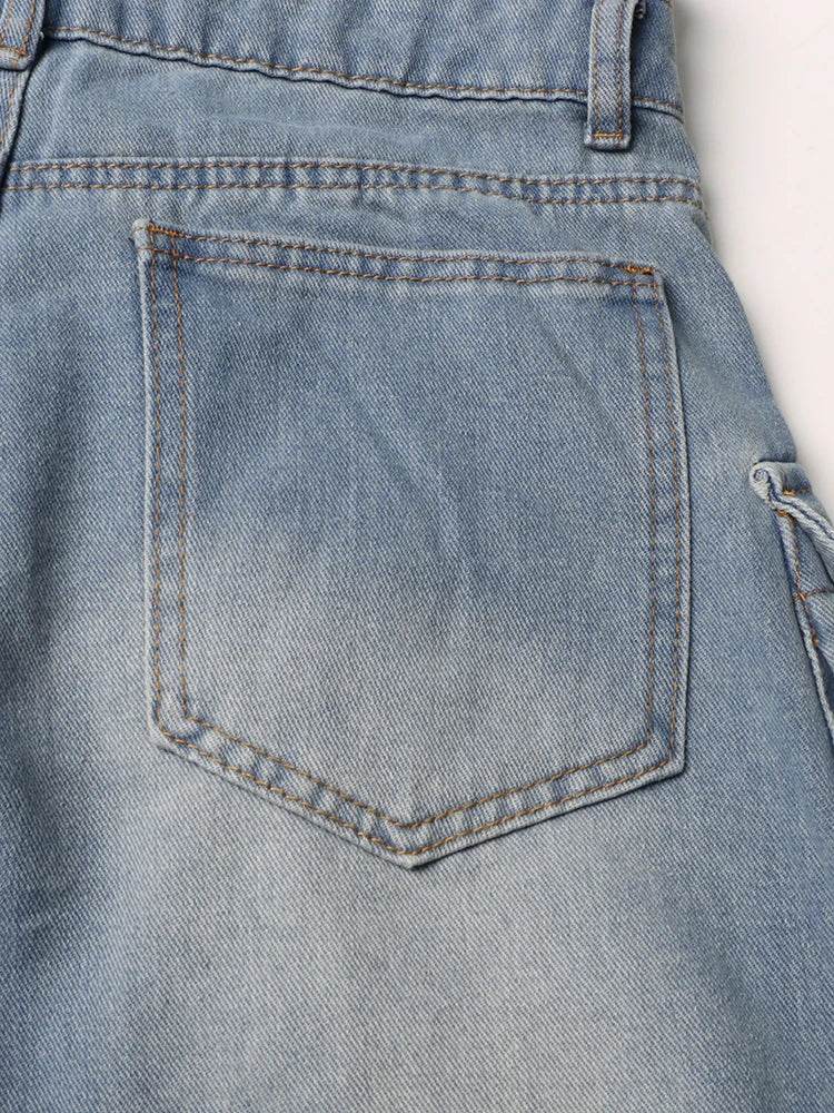 TWOTWINSTYLE Patchwork Pockets Streetwear Jumpsuits For Women Strapless Sleeveless Cold Shoulder High Waist Sexy Jumpsuit Female - AIAZ