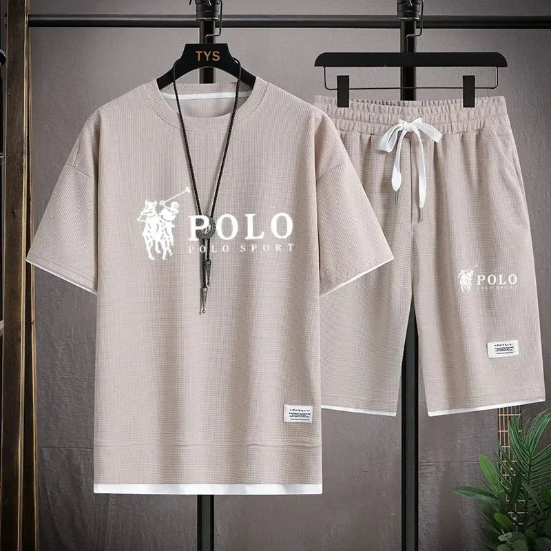 "2025 Men's Short-sleeved T-shirt + Sports Shorts Two-piece Summer Fashion Breathable Fitness Casual Jogging Set.