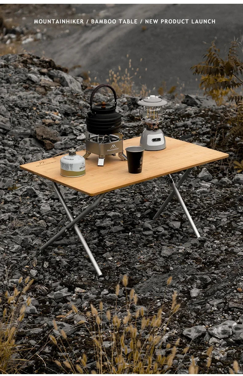 MOUNTAINHIKER Outdoor Camping Bamboo Folding Table Portable Fast Storage Folding Desk Outdoor Dining Table Picnic BBQ Table