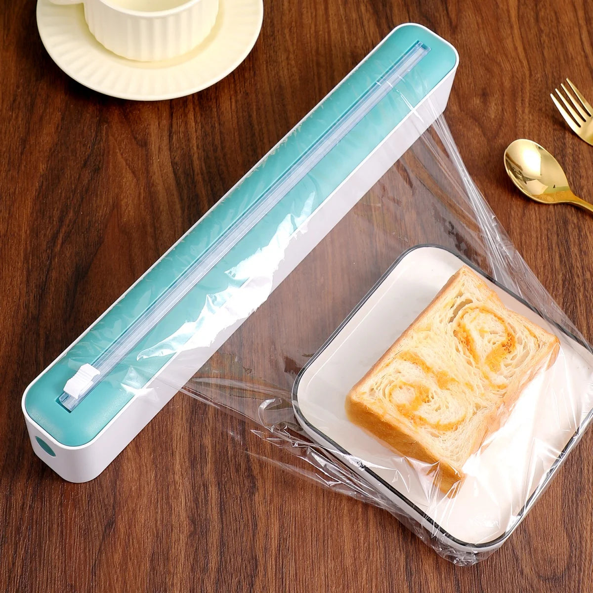 1Pc Black/Blue/Yellow/Green, Four Available Styles Household Kitchen Wrap Dispenser with Foil & Cling Film Cutter Box, Fresh Bag C