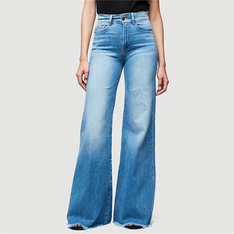 Mid Waist Flared Jeans Women Elegant Commuter Denim Pants Ladies Comfortable Casual Wide Leg Trousers Trend Streetwear Washable - AIAZ