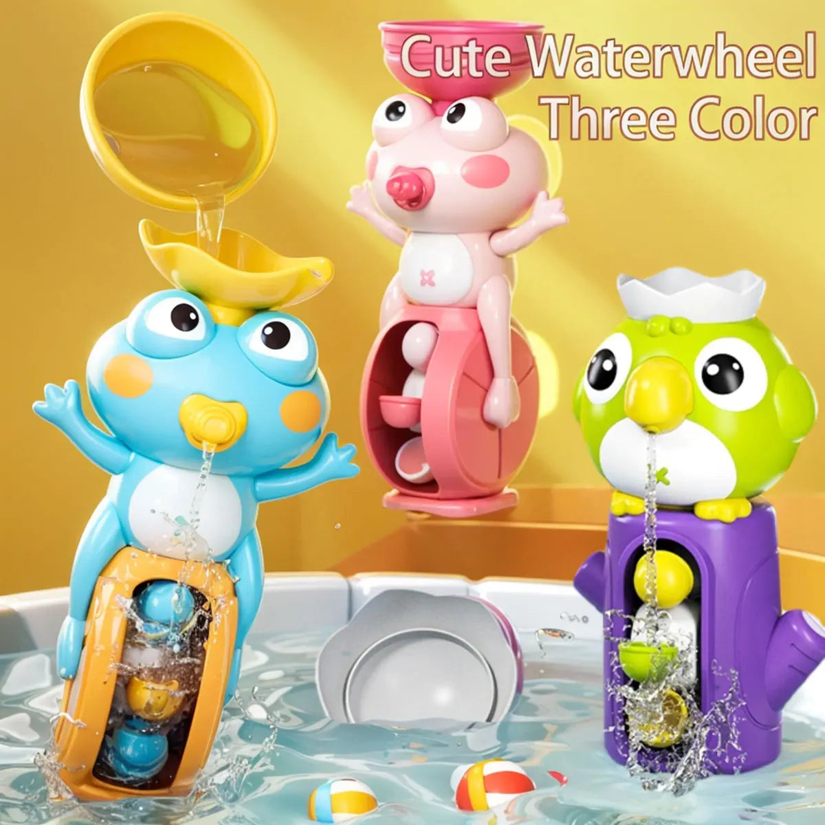 New Frog/ Bird Waterwheel Bath Toy for Children Kid Water Play Game in Shower Montessori Gift Spinner with Suction Cup Bathroom