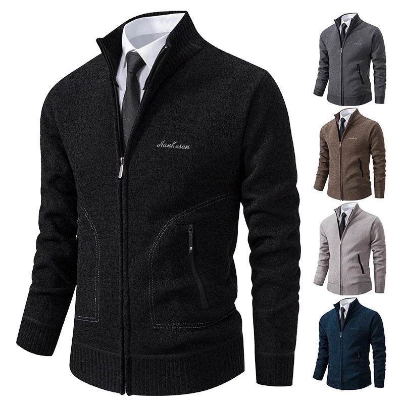 2023 Knitwear Spring and Autumn Men's Stand-up Collar Thick Warm Cardigan Sweater Winter Loose Casual Coat - AIAZ
