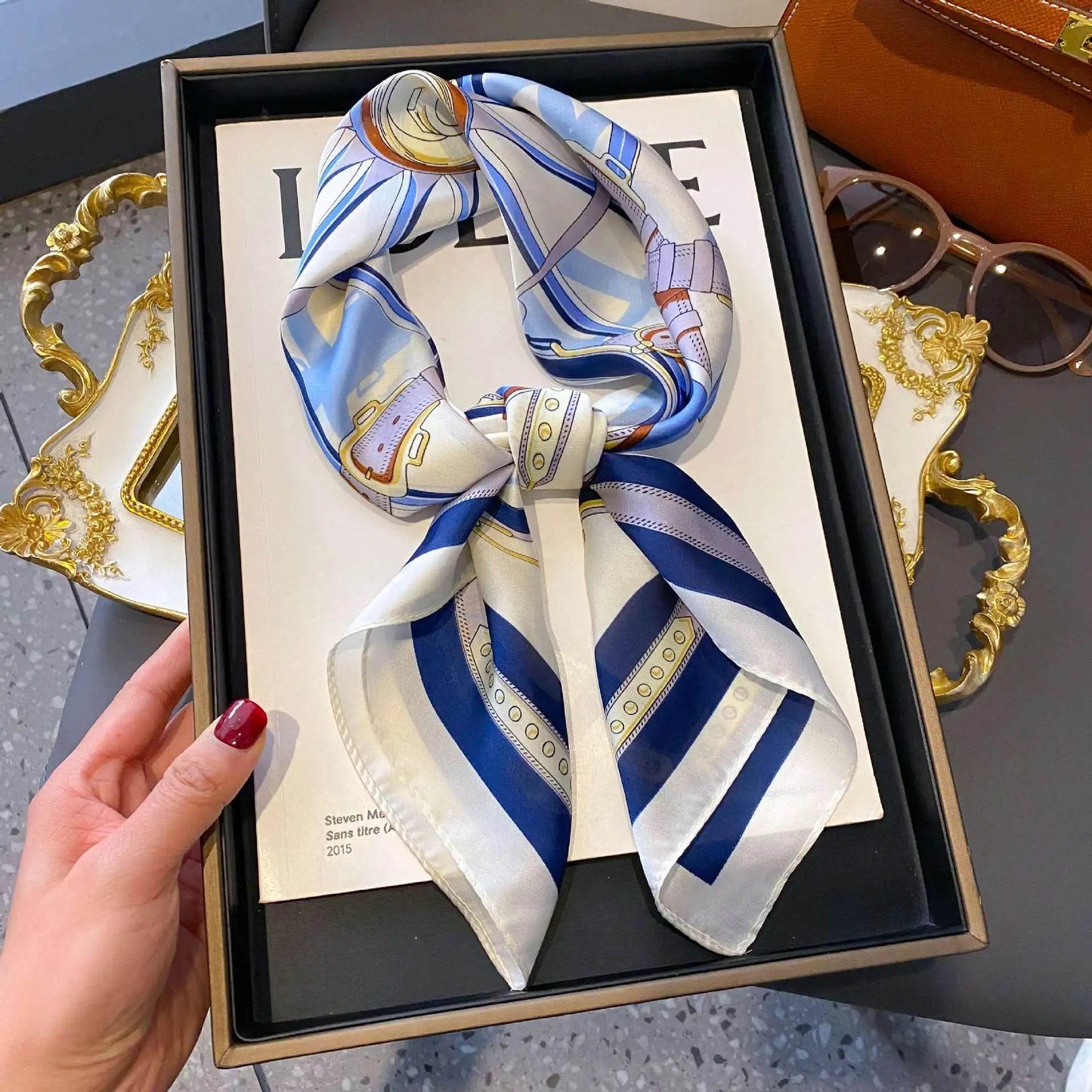 2025 NEW Hijab Head Girl Luxury Silk Square Plaid Scarf Women Satin Neck Hair Tie Band Soft Work Neckerchife Organza Scarf - AIAZ