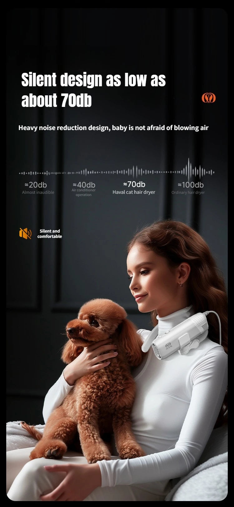 1400W EU Specific Pet Dryer Negative Ion 2-in-1 Hanging Neck/Handheld Hair Drying Blowing for Dog/Cat Bathing Drying&Shaping