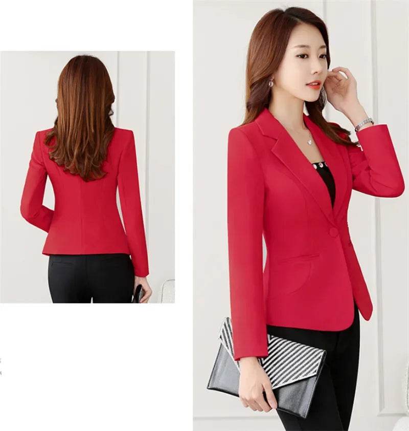 High-quality Women Blazers Jacket Fall Office Lady Business Formal Wear Small Suit Single Button Blazer Coat Mujer - AIAZ