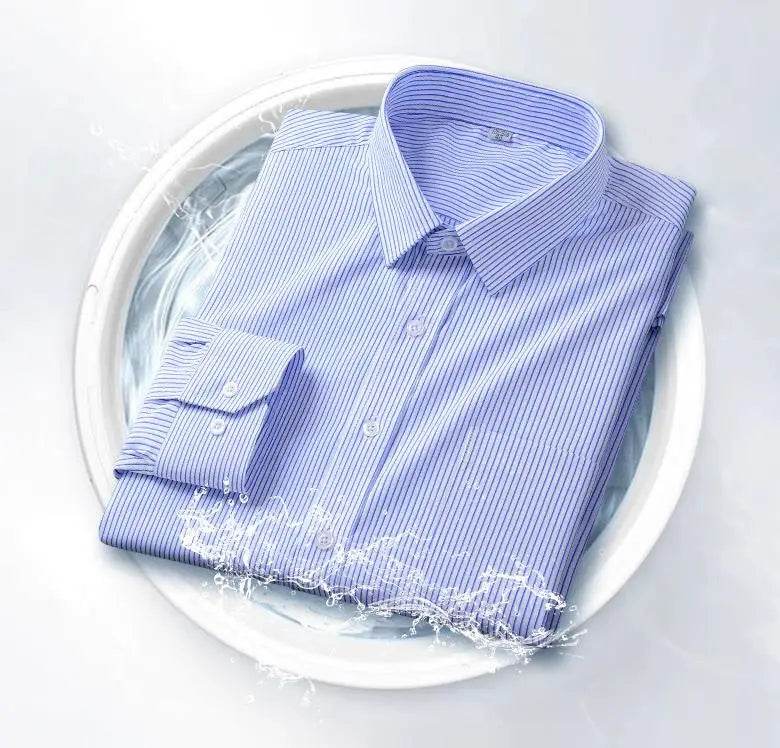 Men Formal Shirt Long Sleeve Office Solid Color Striped Anti-Wrinkle Fashion Business Pocket White Social Pocket Shirt S-4XL - AIAZ