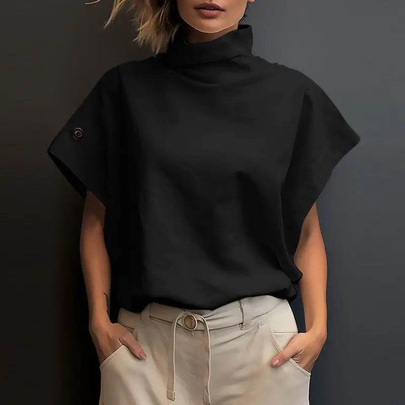 ZANZEA Women Stylish Tunic Tops Summer Office OL Shirts Short Sleeve Elegant Work Blouse Female Turtleneck Blusas Mujer Oversize - AIAZ