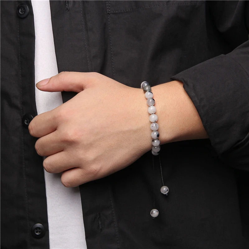 8MM Stone Bead Braid Bracelets Minimalist Natural Carnelian Agates Jades Gem Woven Bangle Healing Jewelry Gift For Women Men