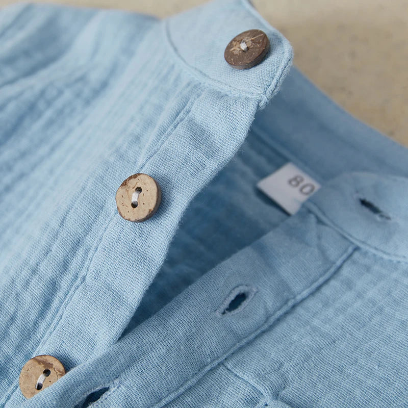 Suefunskry Toddler Boys Summer 2Pcs Casual Outfits Solid Color Short Sleeve Button Tops and Elastic Waist Shorts Sets 6M-4Y