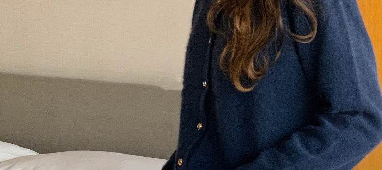 Knitted Cardigan women's 2023Spring New Korean Loose Solid Color Round Neck Sweater Coat - AIAZ