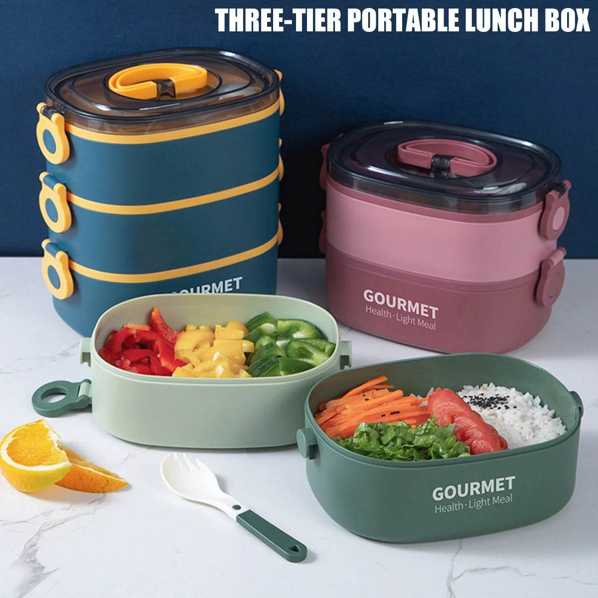 Lunch Box 2000ML 3-Tier Stackable Bento Case Sealed Leak-proof Meal Box Microwave Safe Portable Students Workers Food Container - AIAZ
