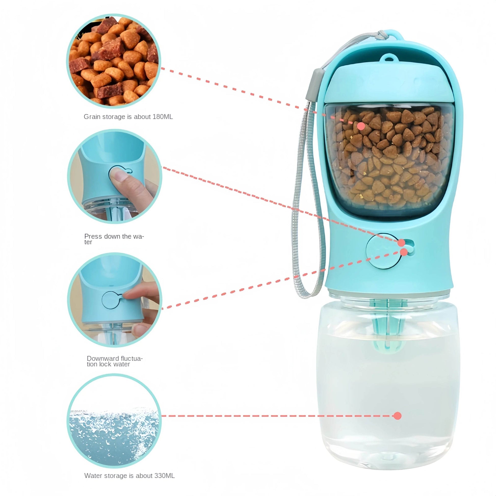 Portable Dog Cat Water Bottle with Storage Food and Water Container for Puppy Pets dogs Feeder Bowl Outdoor Travel Pet supplies - AIAZ