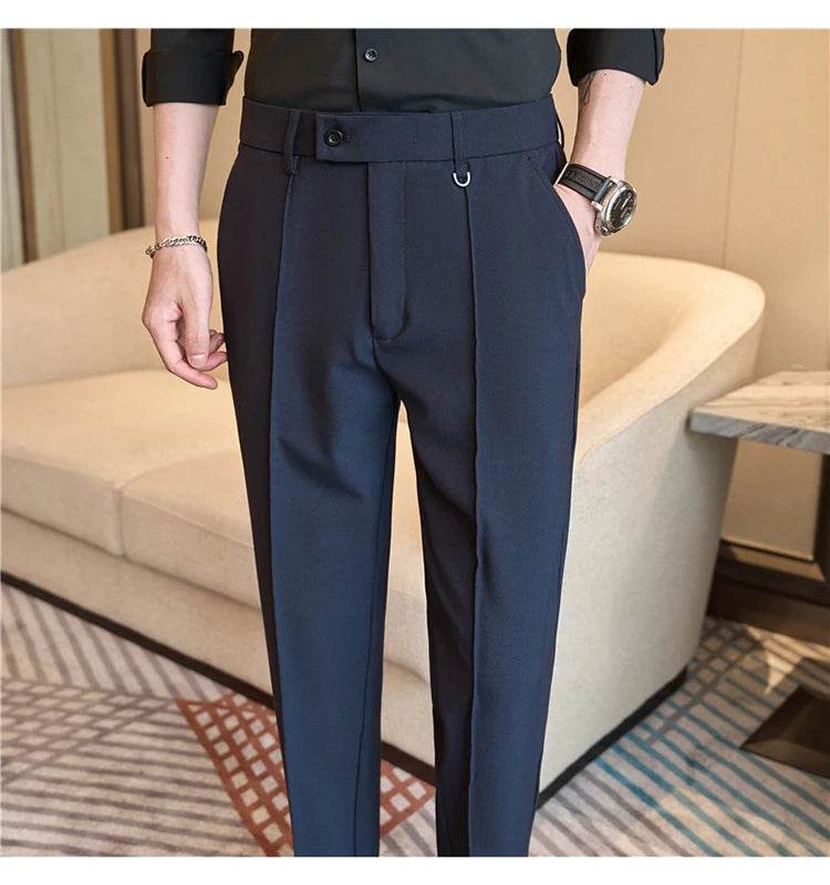 Men's business casual trousers, daily formal work pants, 2024 new high quality, plain color versatile ankle-length trousers. - AIAZ