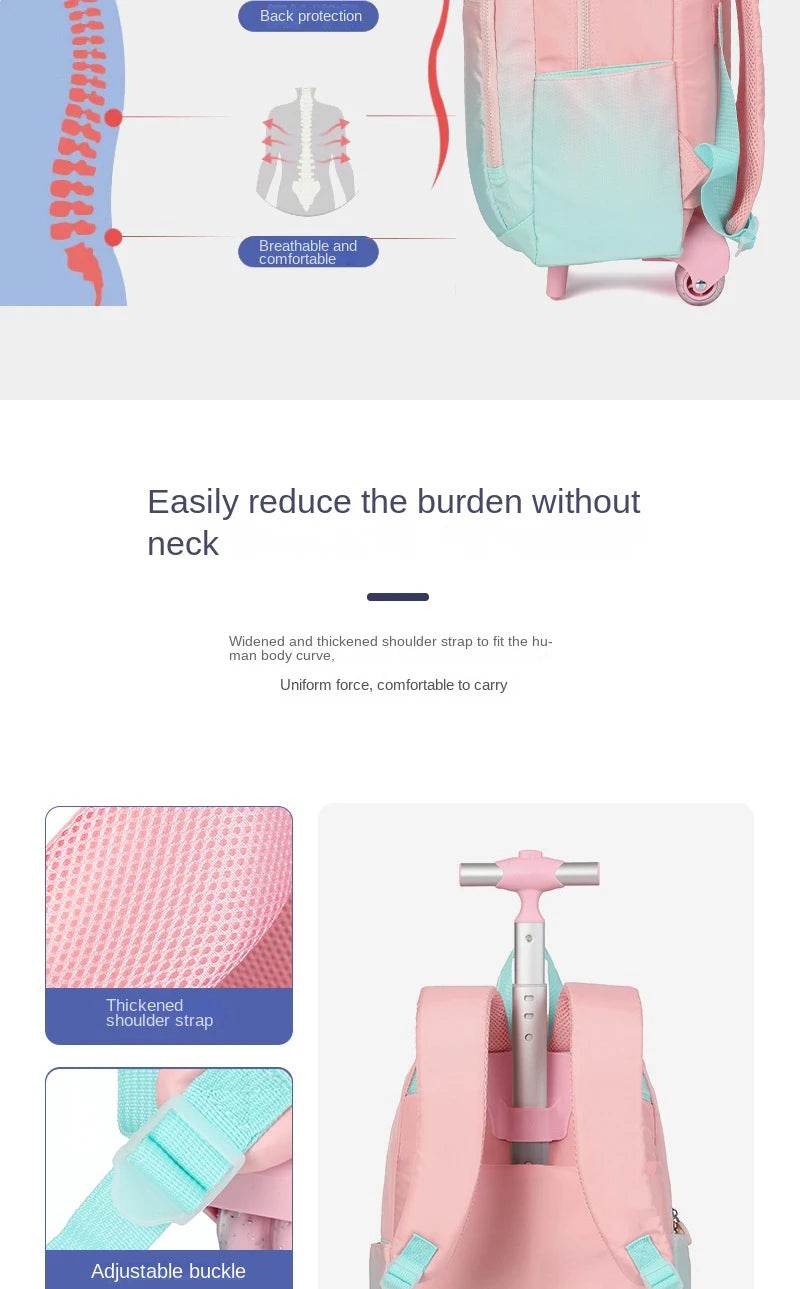 School Backpack Set Rolling Backpack for Girls Students Wheeled Backpack Trolley School Bag With Wheels Travel Luggage Book Bag - AIAZ