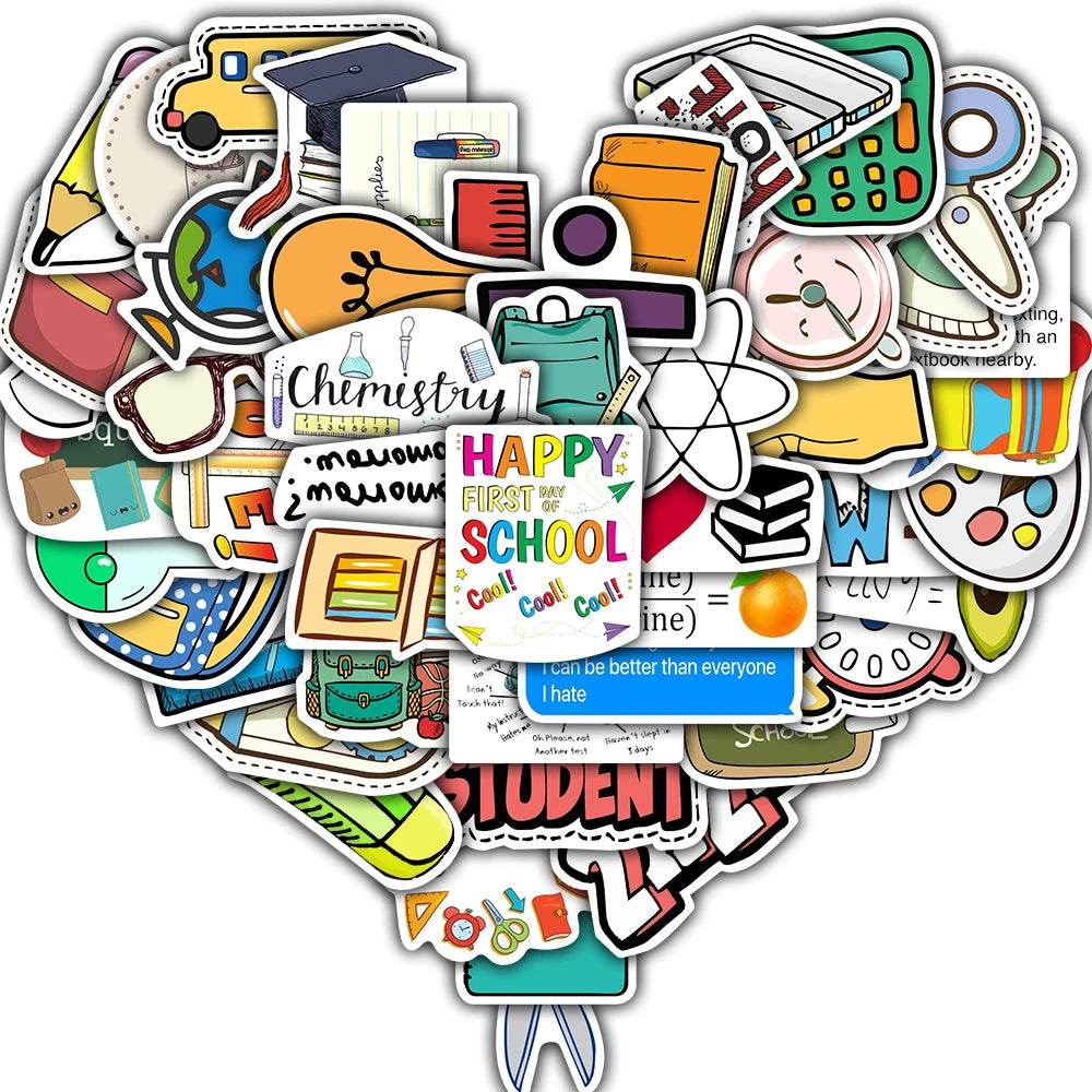50PCS School Supplies Stickers Nostalgia Cartoon Scrapbook Home Waterproof Living DIY Room Phone Wall Skateboard Water Sticker - AIAZ
