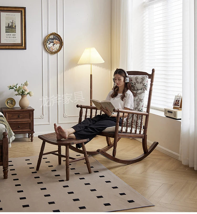 North American Black Walnut All Solid Wood Rocking Chair Bedroom Sofa Chair