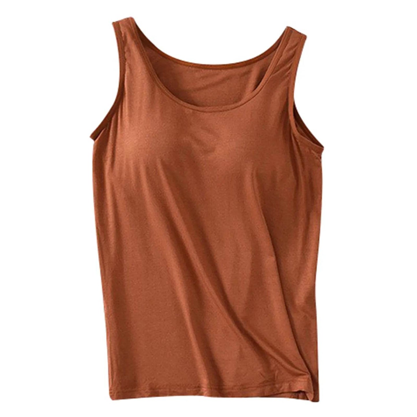 Womens Tank Tops 2025 Summer Casual Crew Neck Sleeveless Camisole With Built In Bras Plus Size Casual Bandeau Tops For Women - AIAZ