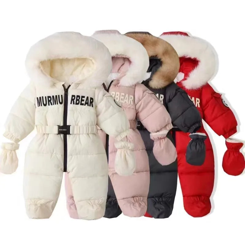 Winter Newborn Baby Girl Jumpsuit Thicken Baby Ski Suit With Gloves Belt Baby Romper Warm Infant Snowsuit Children Clothing Set