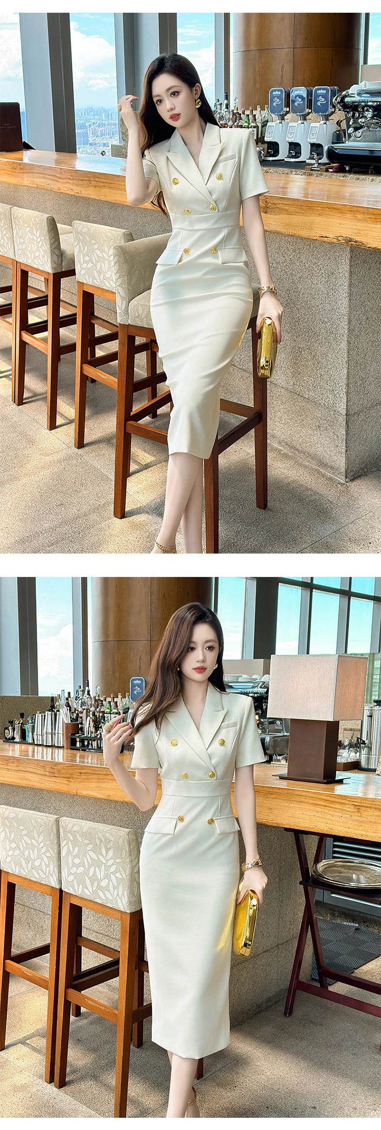 Fashion Elegant Business Dresses Women Clothes Sweet OL Professional Double Breasted Midi Robe Meeting Work Style Party Vestidos - AIAZ