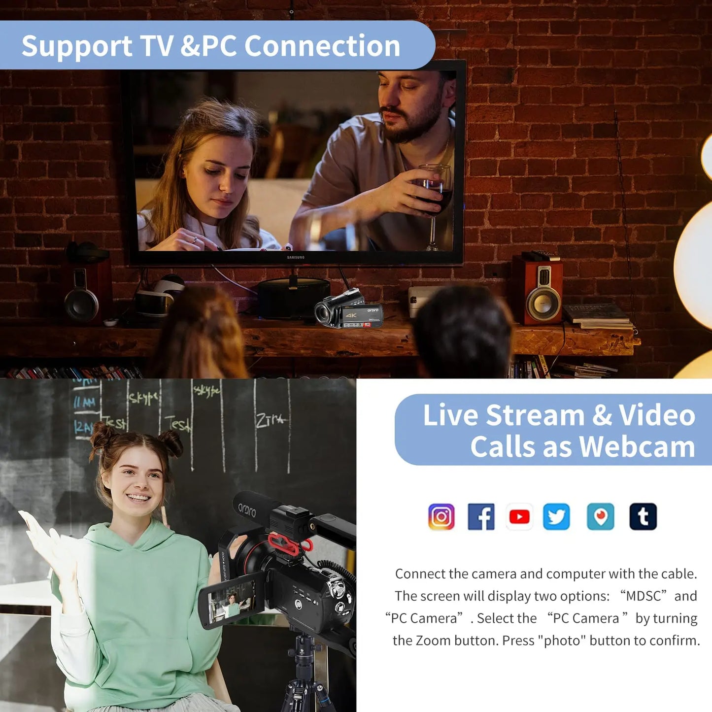 Live Streaming Camera 4K Digital Camcorder Ordro AC5PLUS 12X Optical Zoom for YouTube Vlog Church Wedding Videos Home Use