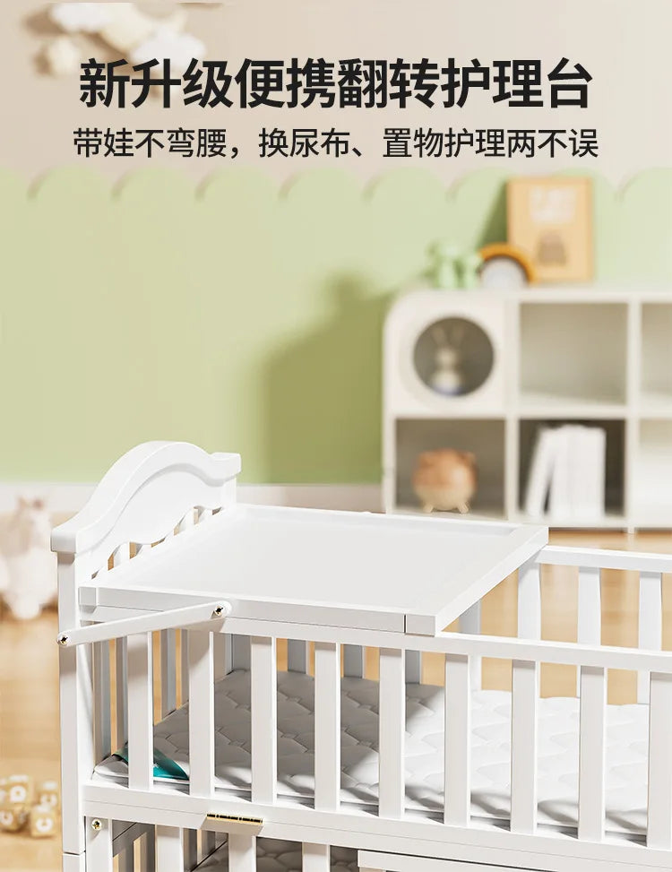 Crib solid wood European style movable baby bb newborn multi-functional cradle children's splicing large bed