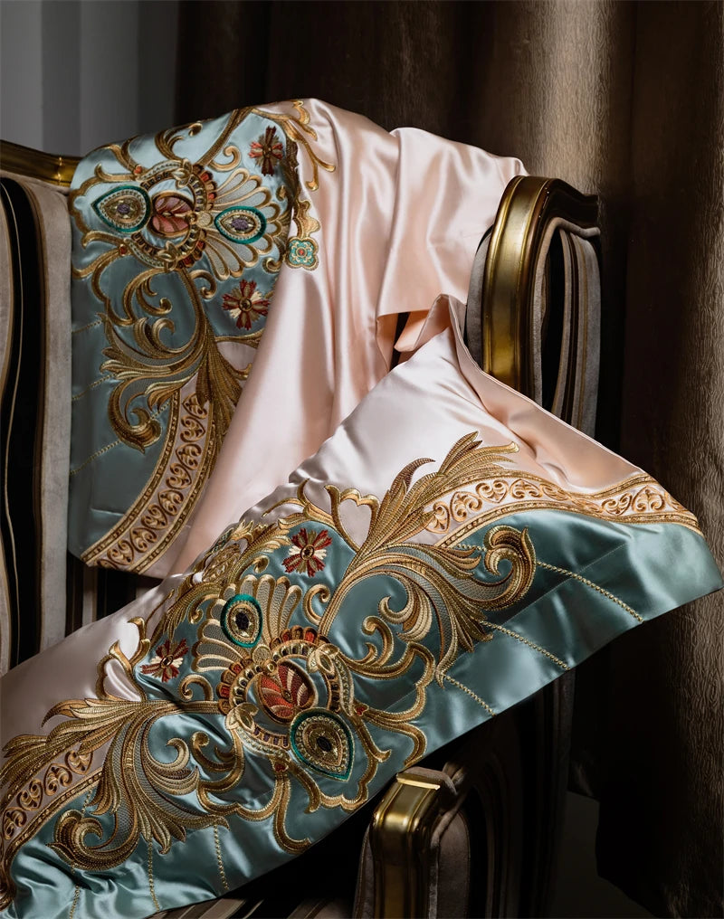 4/6/9Pcs Gorgeous European Palace Style Royal Embroidery Bedding Set Brocade Egyptian Cotton Duvet Cover Bed Sheet Pillowcases
