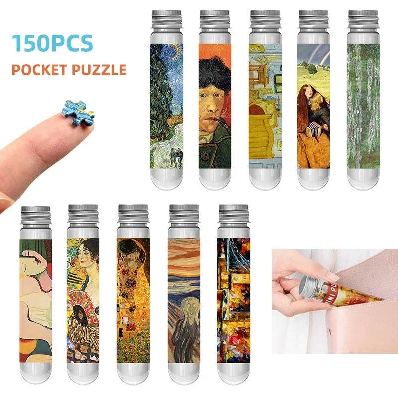 MaxRenard Jigsaw Puzzle 150pcs Mini Test Tube 15*10cm Travel Game World Famous Van Gogh Oil Paintings - AIAZ