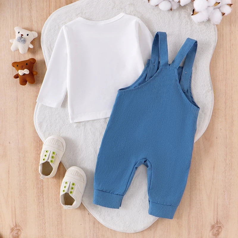 Citgeett Autumn Infant Baby Boys Girls Outfit Long Sleeve T-shirt Embroidery Animals Overall Pants Fall Outfit Clothing Set