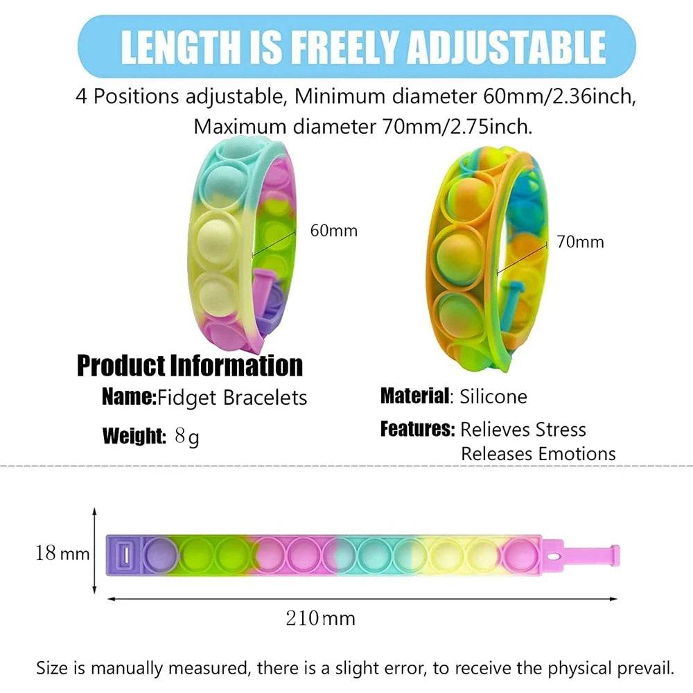 12PCS Fidget Toys Pop Bracelet Party Favors Bubble Bracelets Push Poping Sensory Stress Reliever Toys for Kids Children Gifts - AIAZ