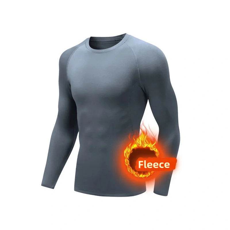 Men Undershirts Men's Winter Thermal Underwear Thin Fleece Elastic Compression Fitness For Winter Sports First Layer Wear - AIAZ
