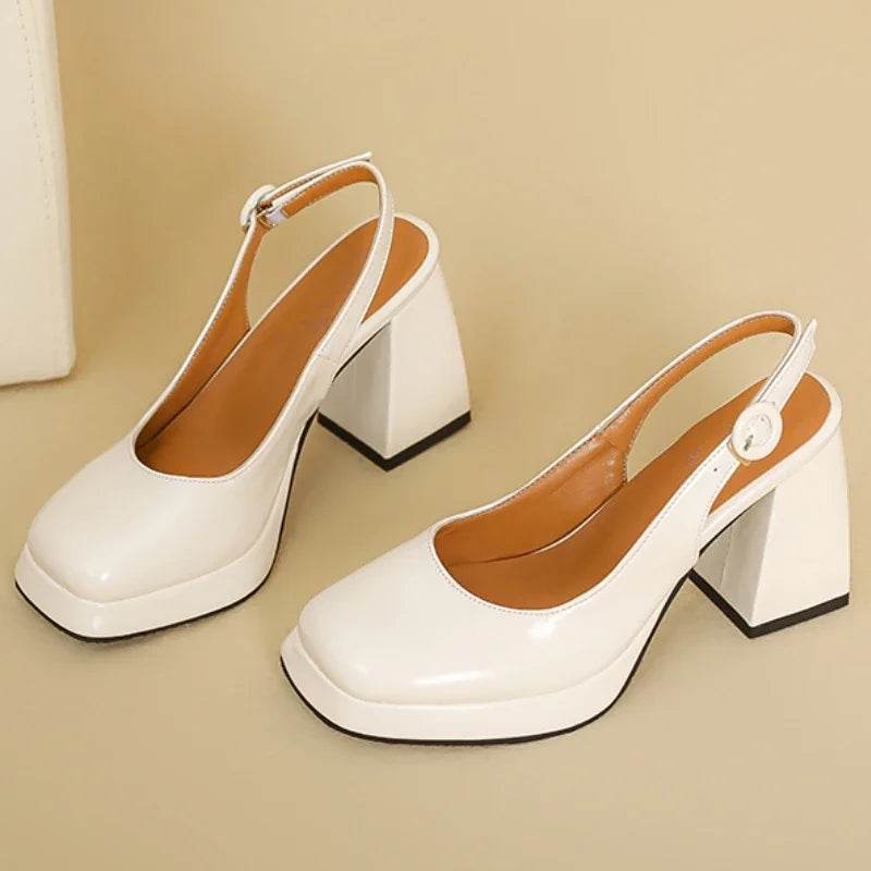 Slingbacks Summer Women Sandals Fashion Black White Pumps Shoes For Girls Elegant High Heels Wedding Shoes Ladies Large Size - AIAZ
