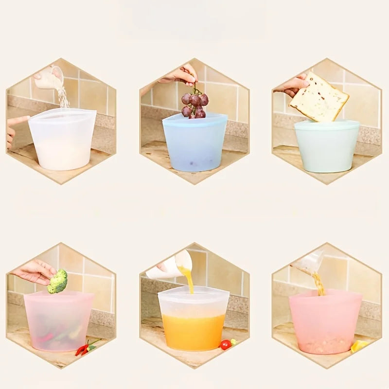 1/3pcs Silicone Food Containers Reusable Storage Bags Leakproof Ziplock Bag Set for Fridge Freezer Fresh-Keeping Kitchen Organiz