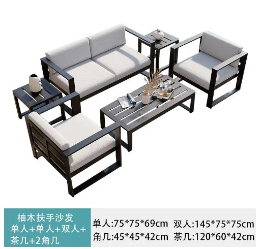 Aluminum Alloy Garden Sofas Waterproof Sunscreen Outdoor Furniture Home Courtyard Balcony Garden Sofa Coffee Table Combination L