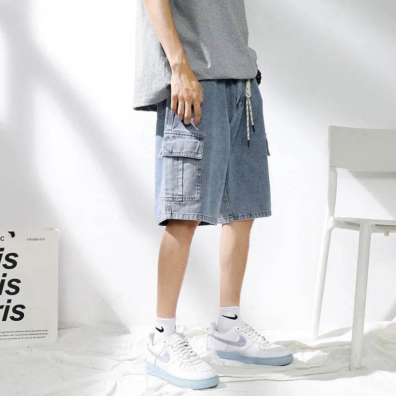 2025 New Denim Shorts for Men's Summer, Thin, Loose, Breathable, Pentagram Pants, Trendy, Versatile, Casual, Mid length, Versati - AIAZ