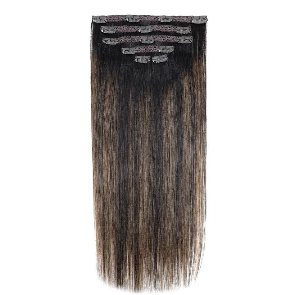 BHF Clip in Hair Extensions Human Hair Straight Remy Hair Natural Black Light Brown Honey Ombre Hair Extensions With Clips 70g - AIAZ