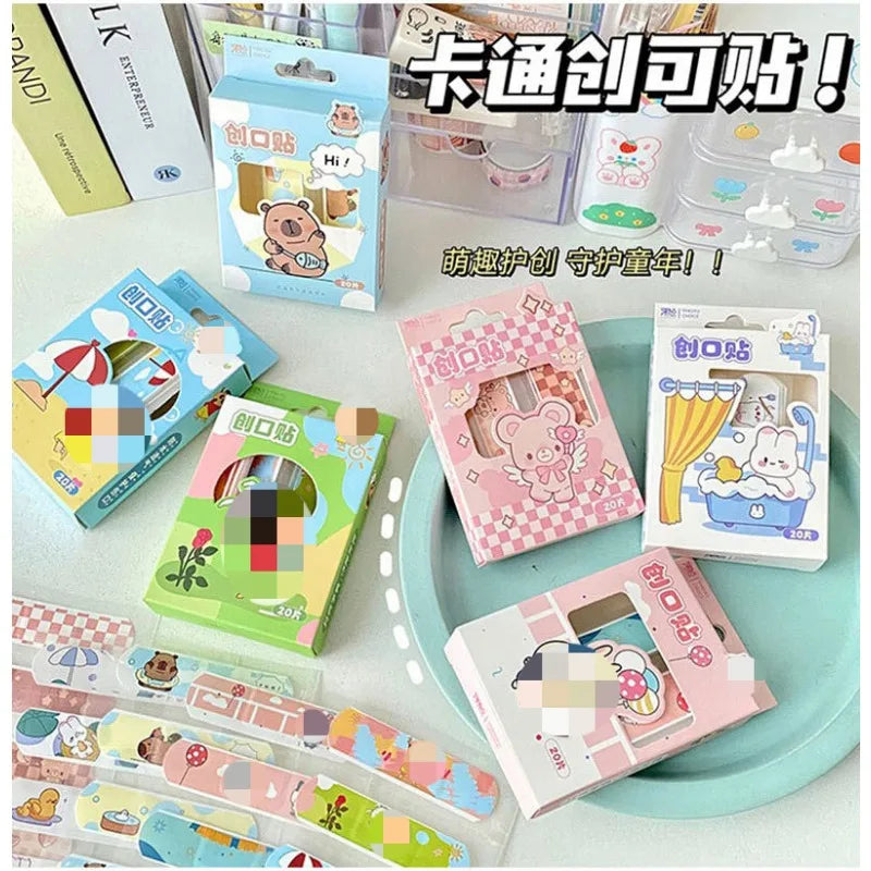 20pcs/box Cute Cartoon Waterproof Breathable Bandages for Girls Baby High Aesthetic Adhesive Wound Care Anti Blister Plasters