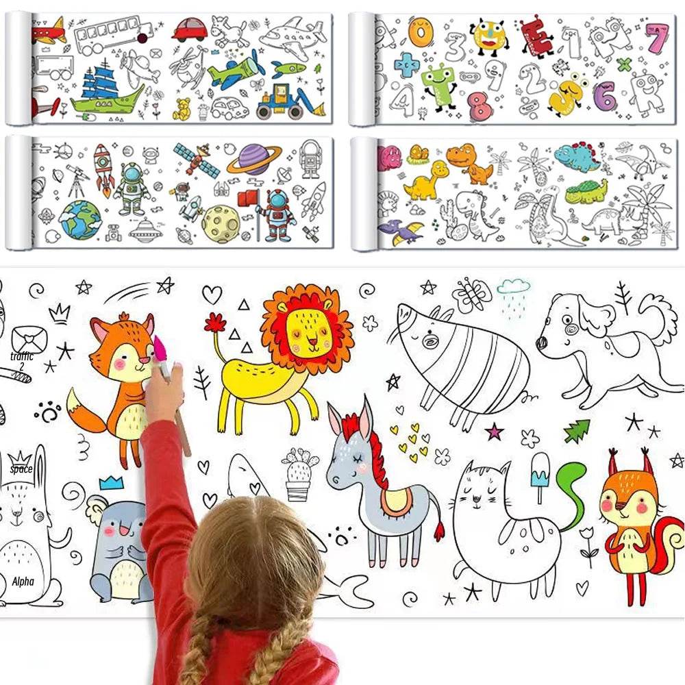 90cm Animal Children's Drawing Roll DIY Coloring Paper Roll Color Filling Graffiti Paper-cut for Kids Painting Educational Toys - AIAZ