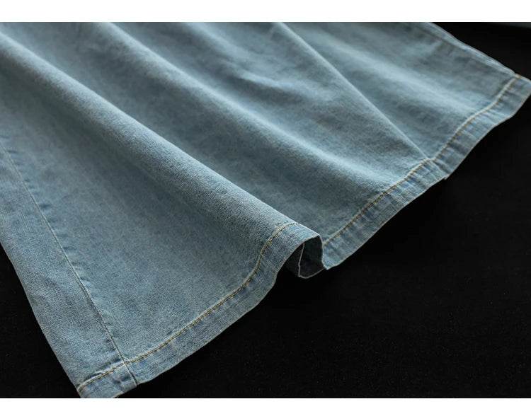 8215 Summer Trendy Wide Leg Jeans Skirts For Women New Design Straight Loose Casual Solid Color Elastic High Waist Denim Pants - AIAZ