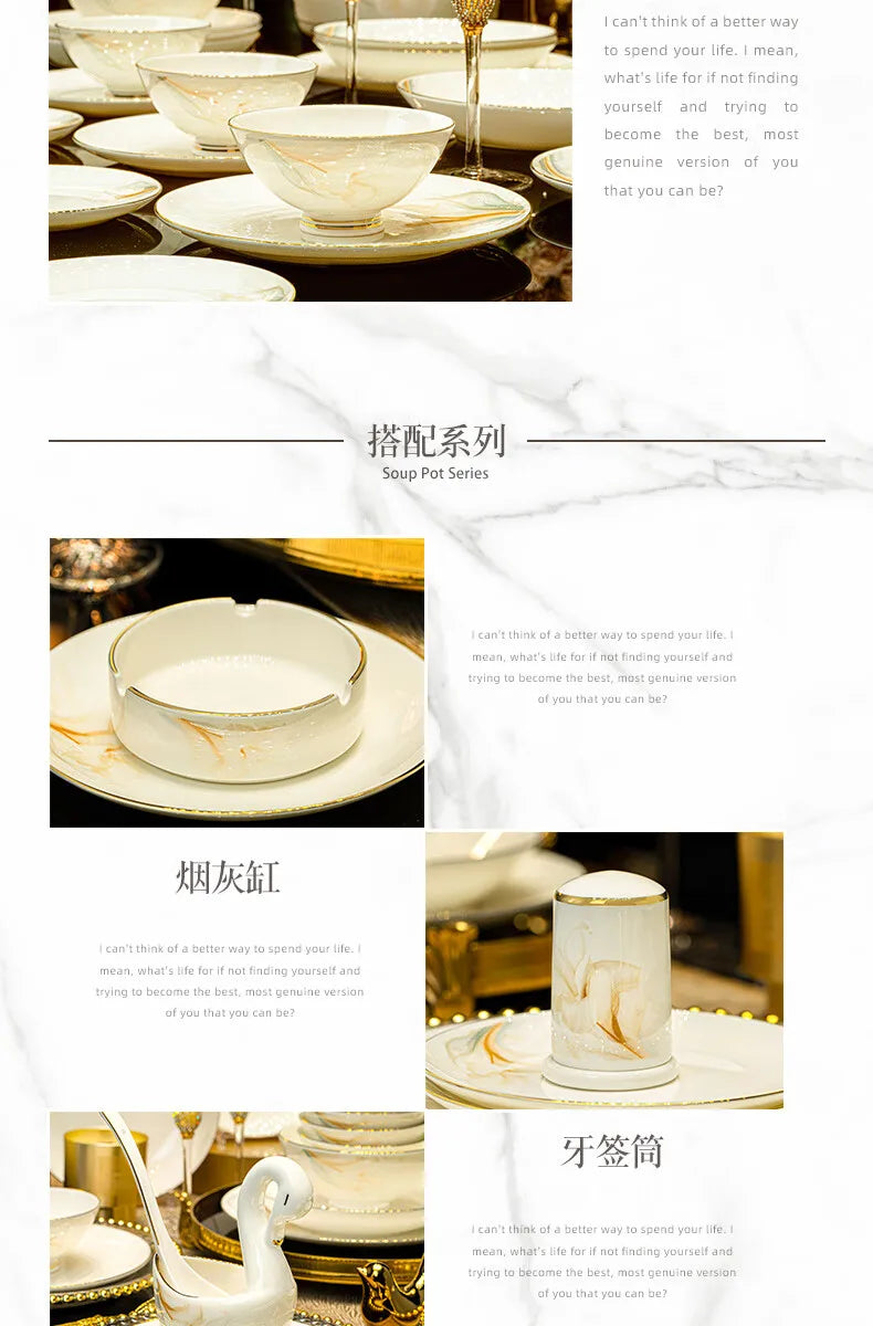 2025 New Jingdezhen High-end Bowl Plate Tableware Set For Housewarming Gift Bone China Bowl, Chopsticks Plate Set Gift Giving