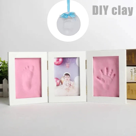 New Baby Handprints Footprints Hands Feet Mold Maker Baby Photo Frame With Cover Fingerprint Mud Set Baby Growth Memorial Gift