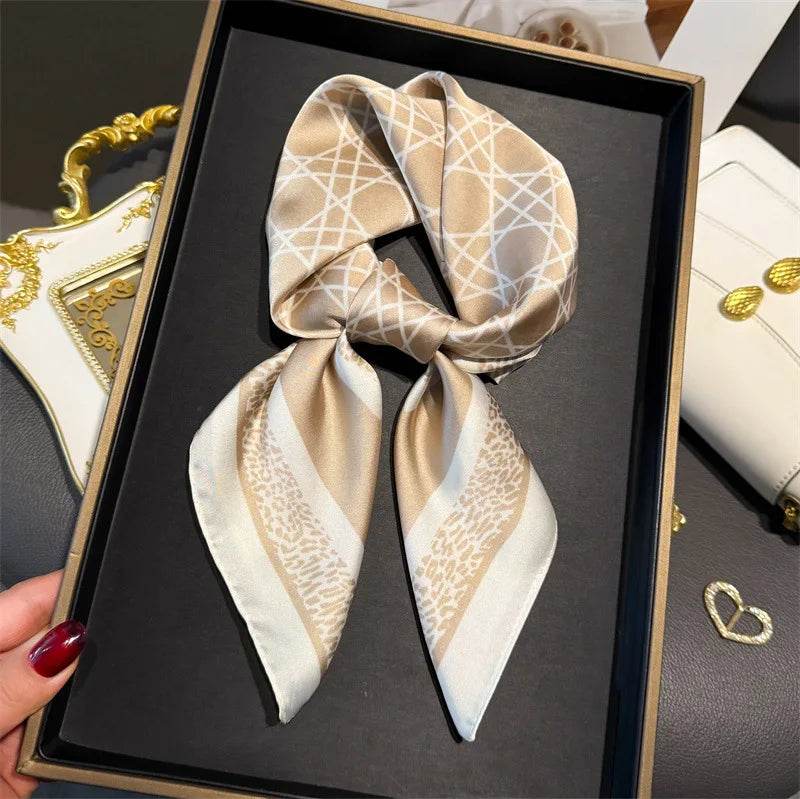 Luxury Chain Print Small Square Scarf Simulated Silk Thin Neck Scarf Fashion Sunscreen Headscarf For Women 70x70cm - AIAZ