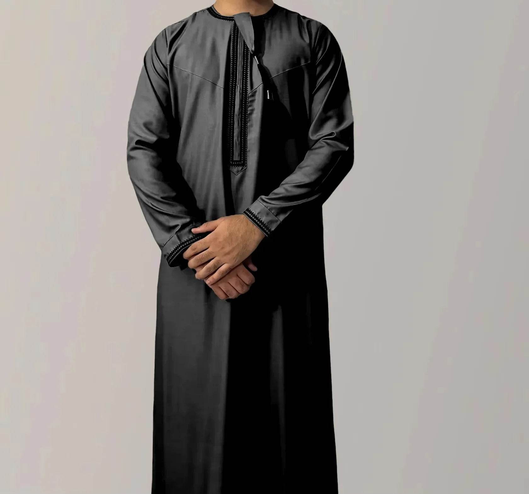 New Men's Muslim Fashion Abayas Dress O Neck Long Sleeve Pullover Kaftan Pakistan Saudi Arab Caftan Islamic Clothing Prayer Robe - AIAZ