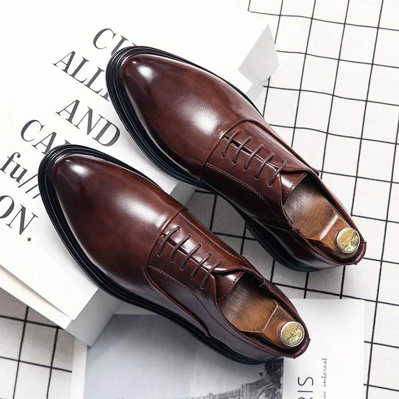 Business Formal Leather Shoes Men's Casual with Suit Low Top Solid Wedding Shoes Color Fashion Oxford Shoes Pointed Office - AIAZ