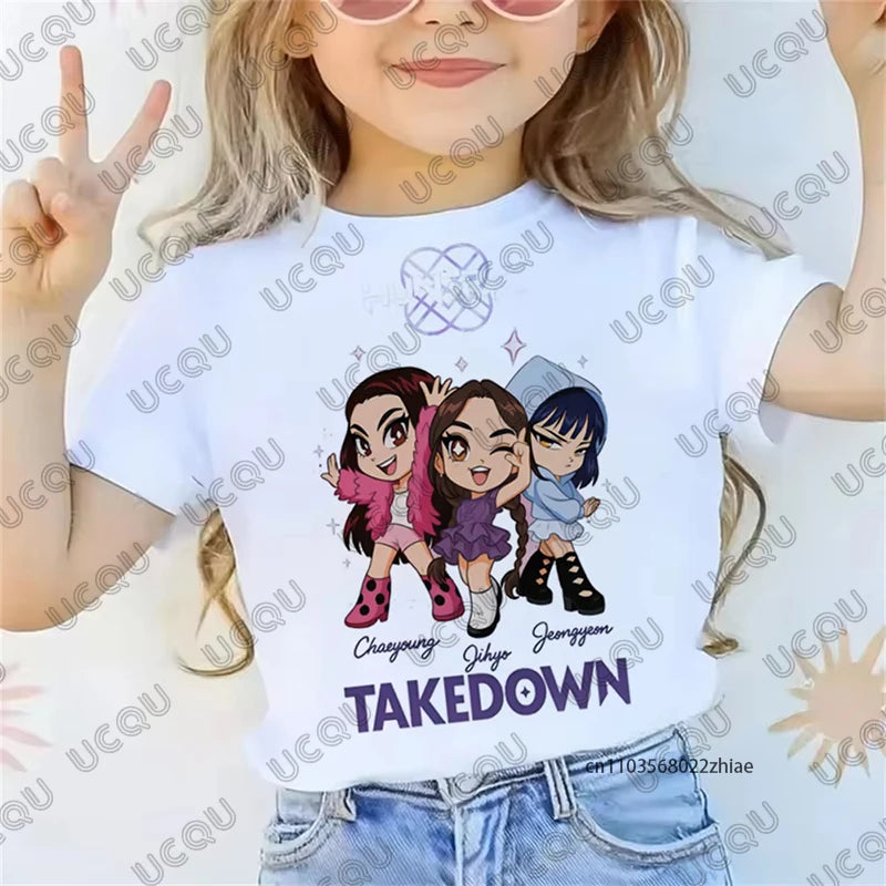 2025 Movie KPop Demon Hunters Graphic Printed Children T-shirt Summer Short Sleeve Tees Casual Loose Girl Boy Clothes Kids Tops