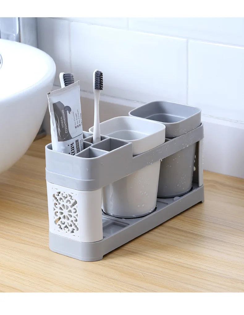 Washing Cup Toothbrush Holder Set Creative Family Couple Mouthwash Cup Home Dental Set with Two Cups Bathroom