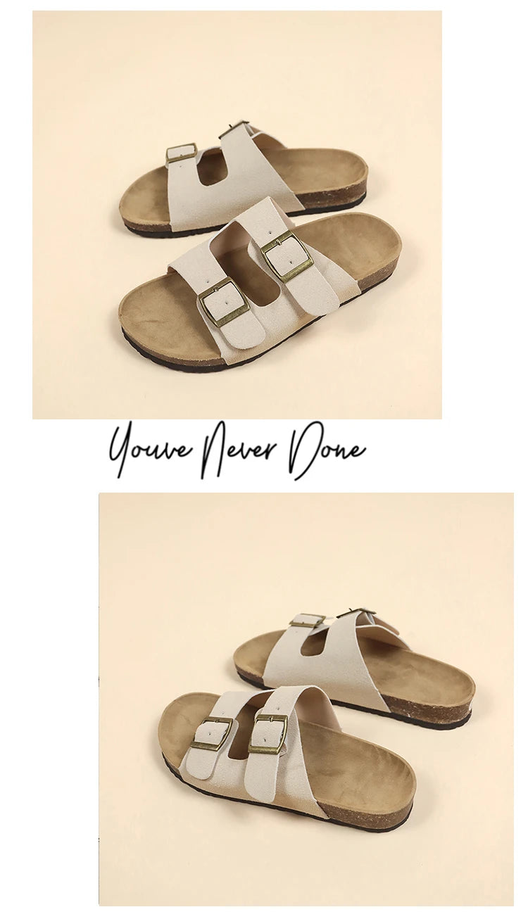 Flat Slippers For Women 2025 New Luxury Men Indoor Bottom Non Slip Cork Slippers Women's Beach Outdoor Home Flip Flops Sandals