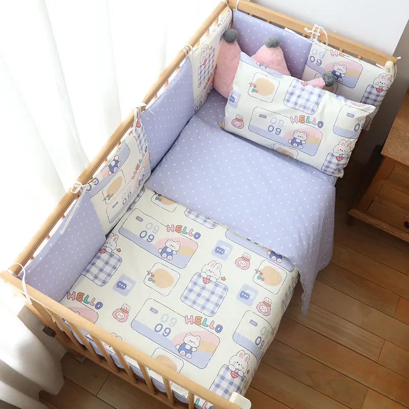 Baby Bedding Set Soft Cotton Baby Cot Kit Crib Bedding Set Quilt Duvet Cover Pillow Pilowcase Sheet Bumpers Baby Room Decoration