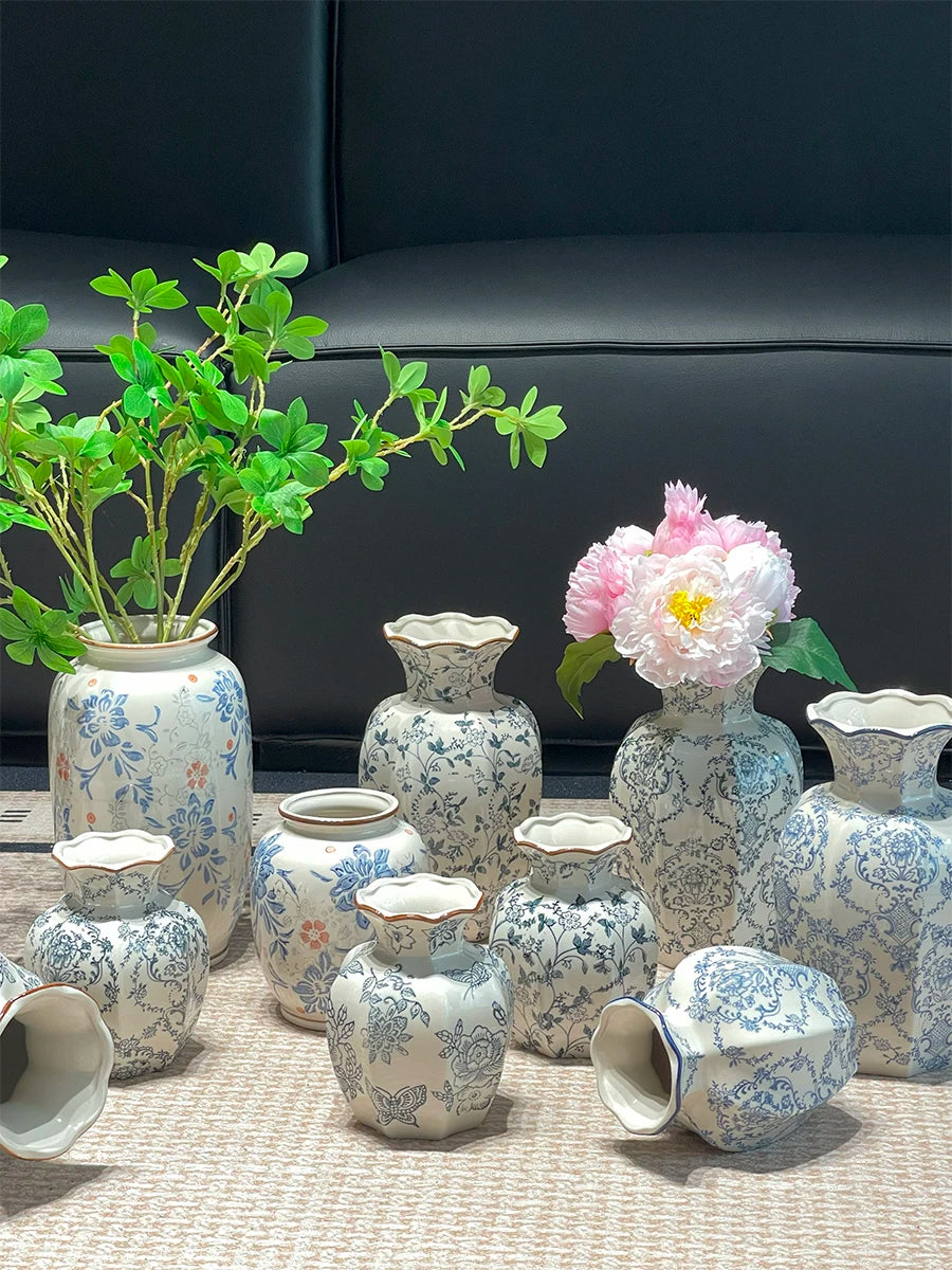 Cerc Flower Vase Decoration Jingdezhen Blue And White Porcelain Living Room Floral Arrangement Desktop Flower Ho...